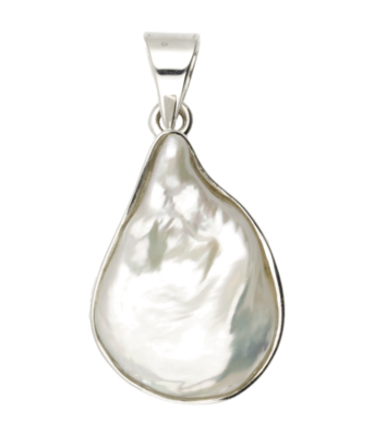 Zilveren Mother of pearl vrije vorm ruw kettinghanger
