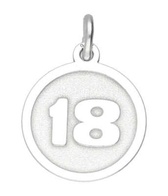Zilveren cijfer 18 rond mat-glans kettinghanger