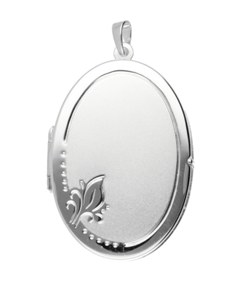 Zilveren Medaillon ovaal mat/glans 2 foto's ketting hanger