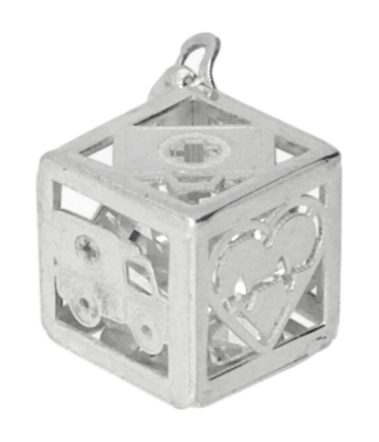 Zilveren Verpleging kubus met hartslag en stethoscoop kettinghanger