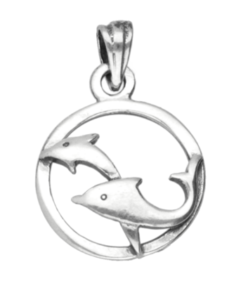 Zilveren Dolfijnen in ring kettinghanger