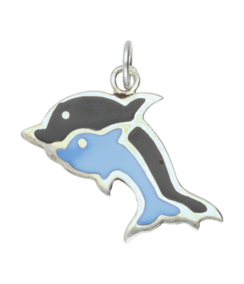 Zilveren Dolfijnen met blauw emaille kettinghanger