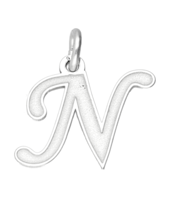Zilveren letter N sierlijk mat-glans kettinghanger