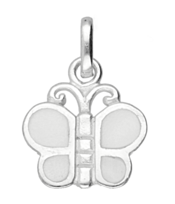 Zilveren Vlinder met witte schelp ingelegd kettinghanger