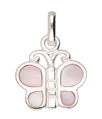 Zilveren Vlinder met roze schelp ingelegd kettinghanger