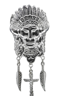 Zilveren Indiaan met veren en totem ketting hanger - XL