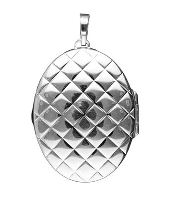 Zilveren Medaillon 44 mm. ovaal met ruit 2 foto's ketting hanger