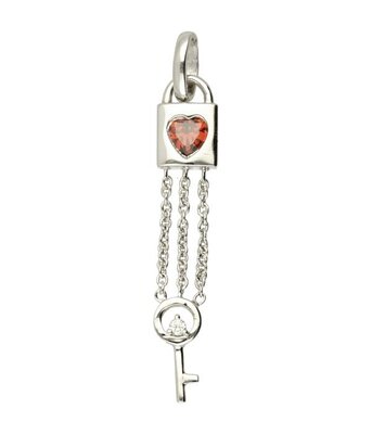 Zilveren Slot met ketting en sleutel met rood hartje kettinghanger