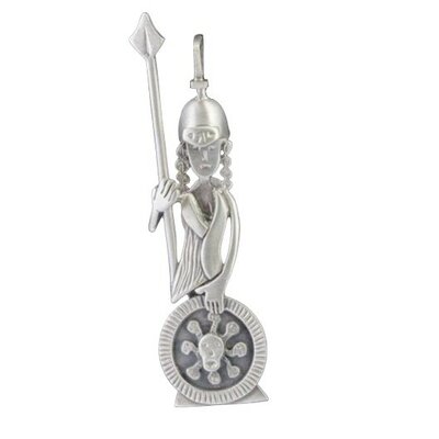 Zilveren God van de oorlog Ares XL met speer en schild kettinghanger