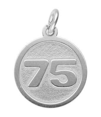 Zilveren cijfer 75 rond mat-glans kettinghanger