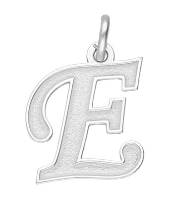 Zilveren letter E sierlijk mat-glans kettinghanger