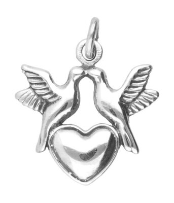 Zilveren Duiven met hart kettinghanger