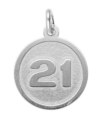 Zilveren cijfer 21 rond mat-glans kettinghanger