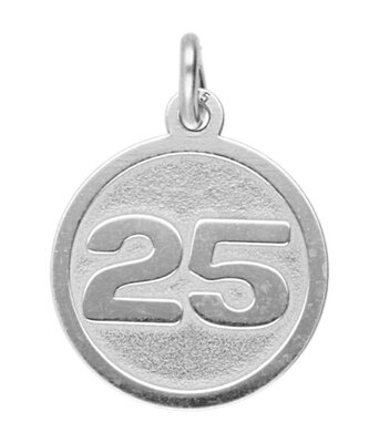Zilveren cijfer 25 rond mat-glans kettinghanger